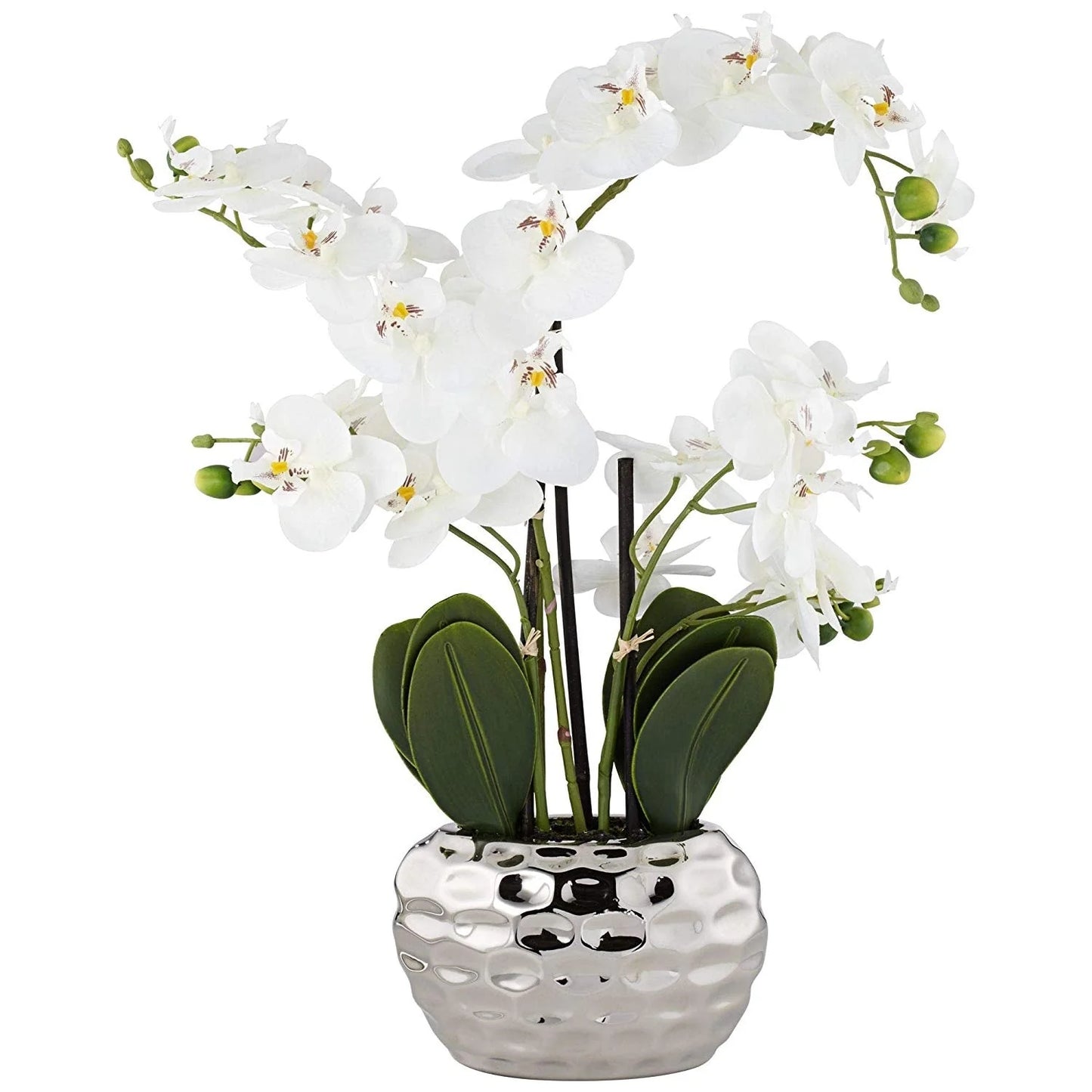 Artificial Orchid Phalaenopsis Plant Including Metallic Vase, 24"