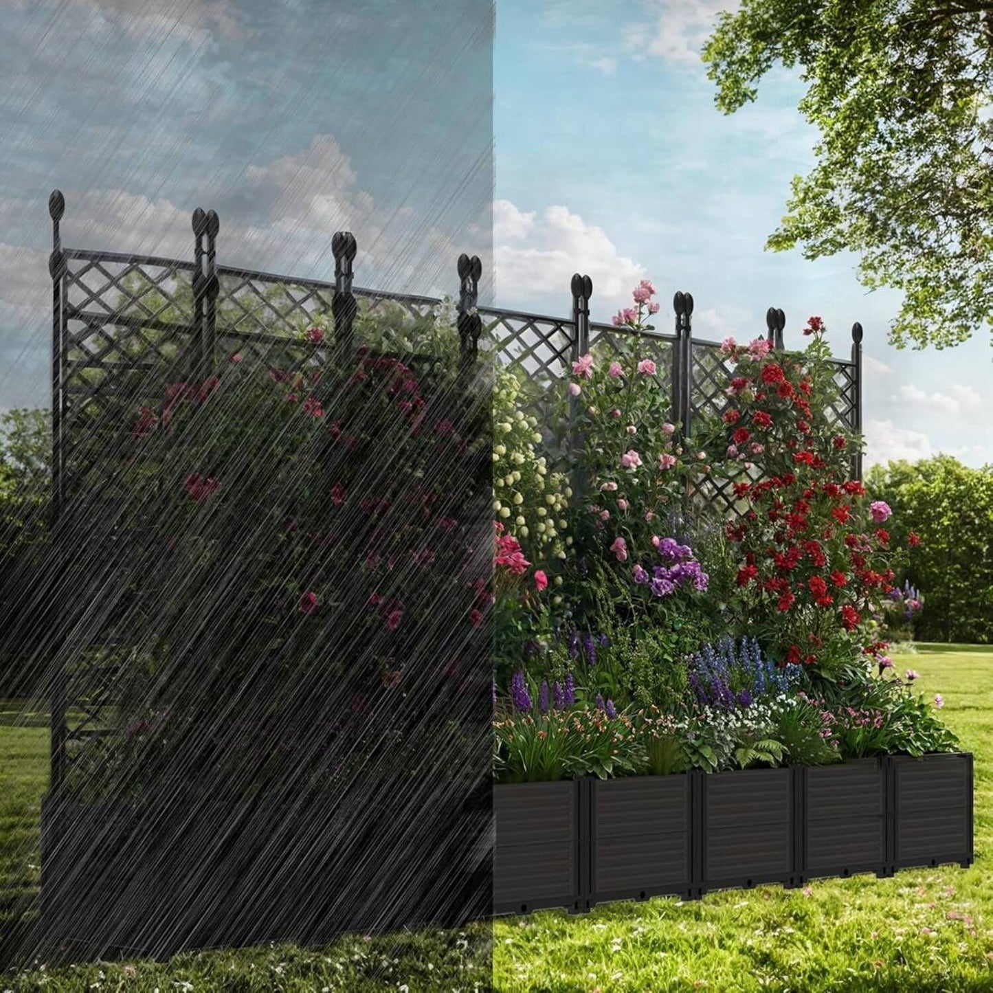 Plant Box, Raised Garden Bed with Trellis for Backyard Patio