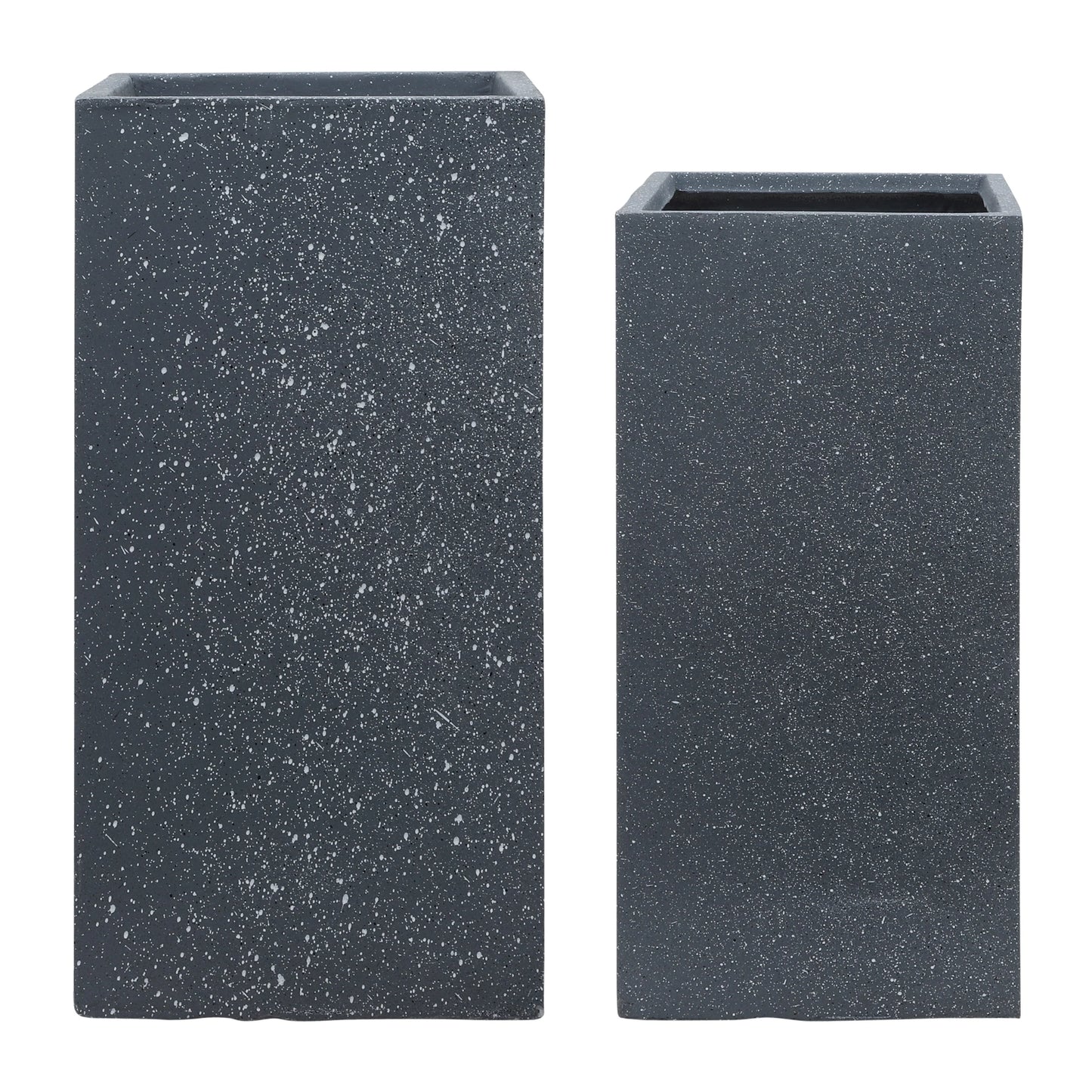 Dark Gray Resin Square Nested Planters, Set of Two, 11"Lx11"W 22"H/13"Lx11"W28"H, Stylish Indoor and Outdoor Plant Pots,