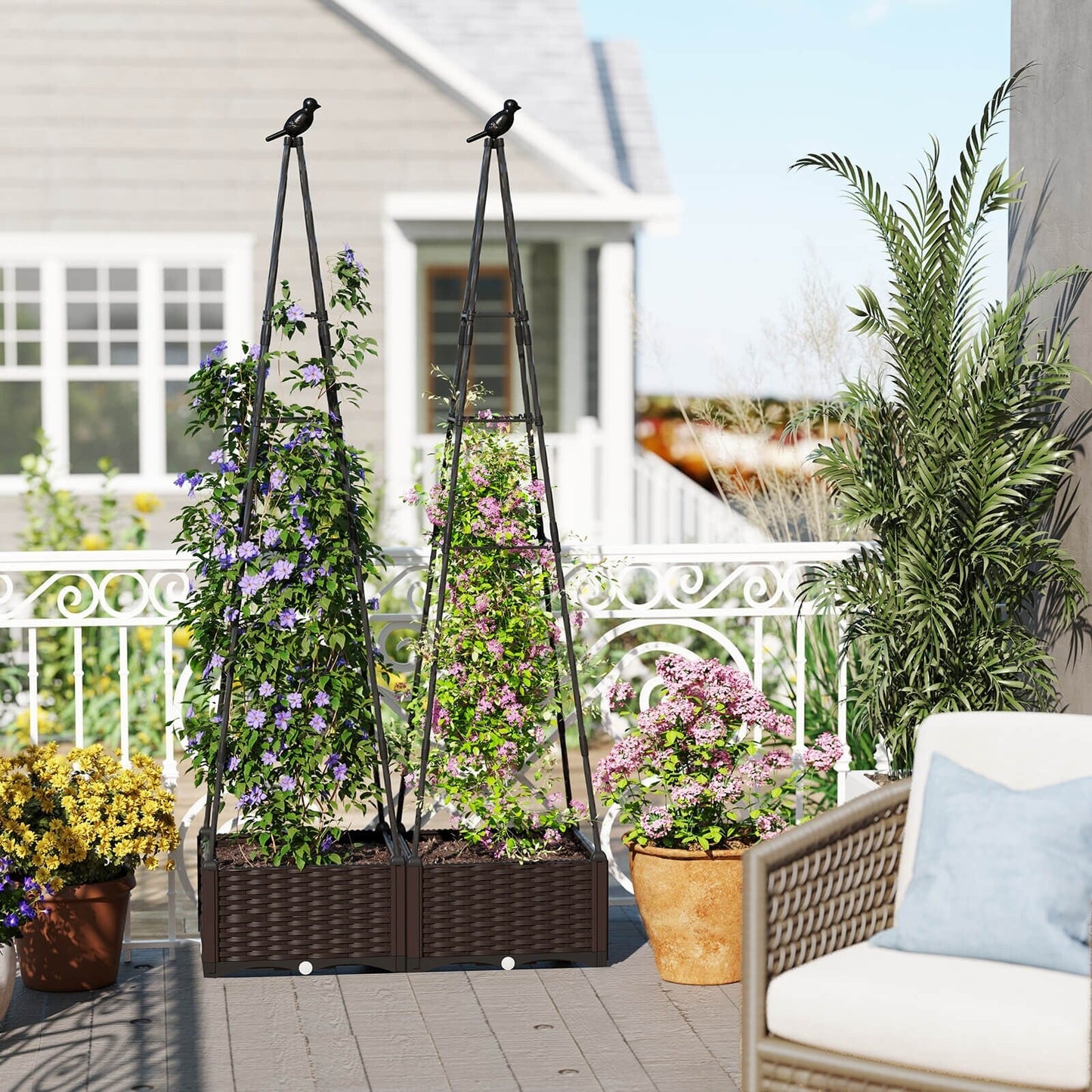 Costway 1/2 PCS Raised Garden Bed with Plant Box & Obelisk Trellis