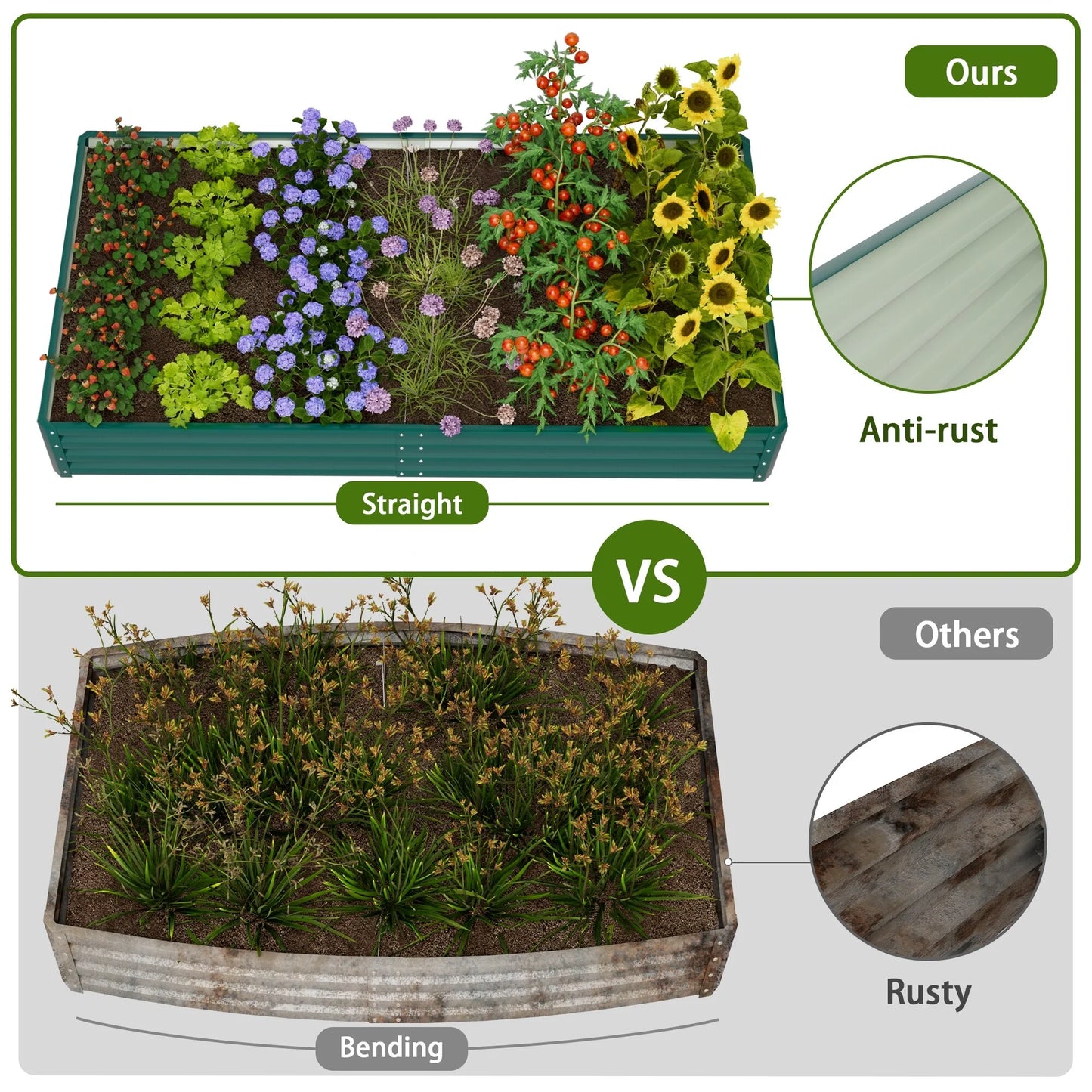 Homall Galvanized Raised Metal Planter Box Garden Bed Planter