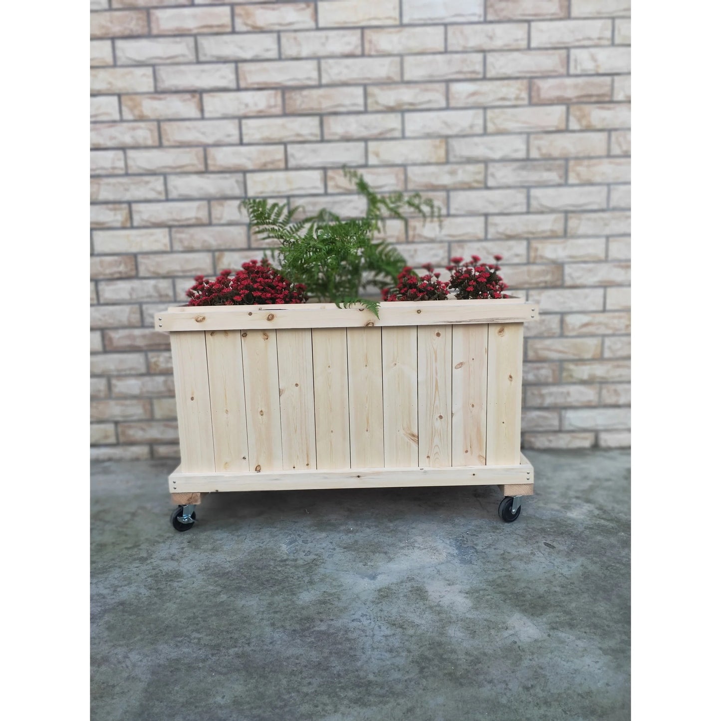 45inx25inx14in Solid Wood Rolling Planter Barrier