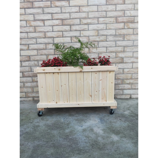 45inx25inx14in Solid Wood Rolling Planter Barrier