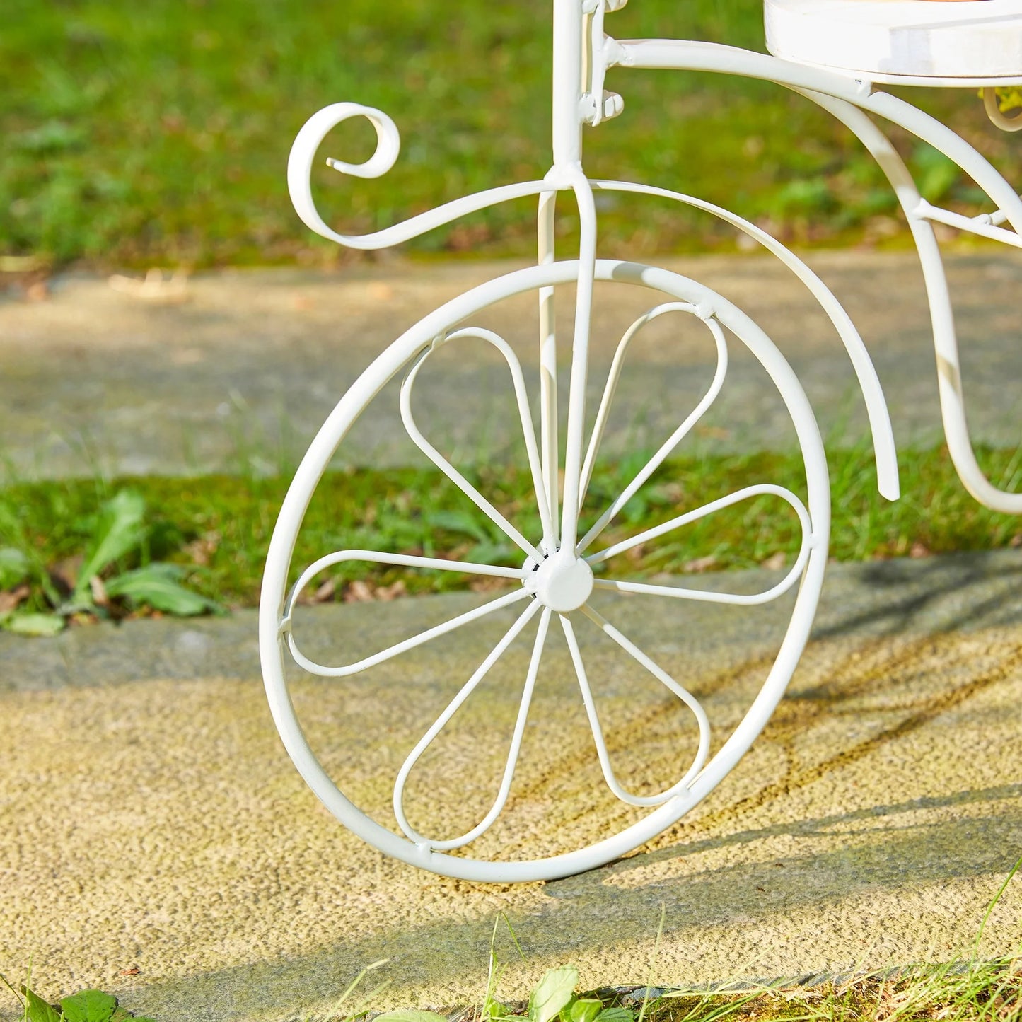 Glitzhome 24"L Spring Metal Tricycle Planter Stands Flower Pot Cart with Wood Trays