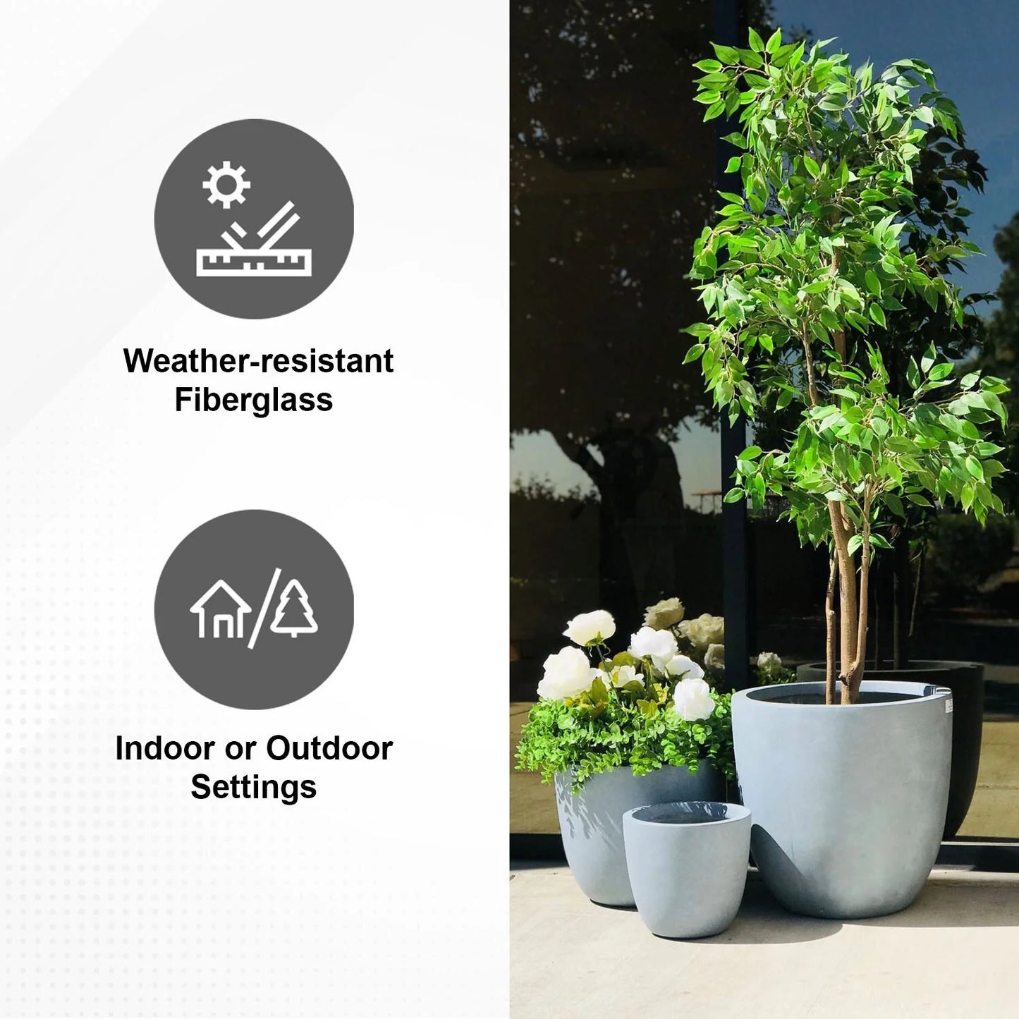 Kante Large Concrete Round Planters (Set of 3), Outdoor/Indoor, Modern, Lightweight, Weather Resistant (Slate Gray)