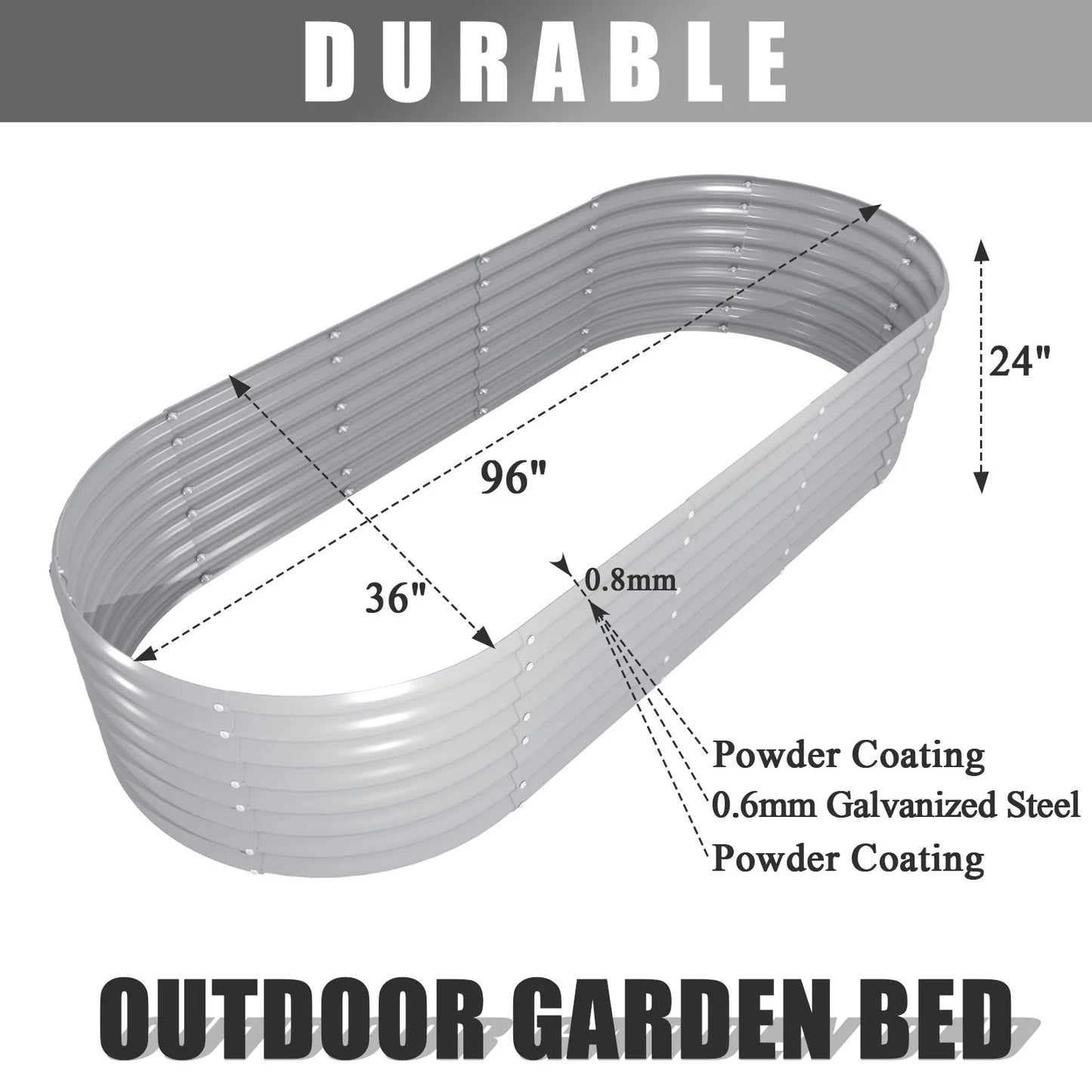 8 ft. x 3 ft. x 2 ft. Metal Oval Galvanized Raised Garden Bed