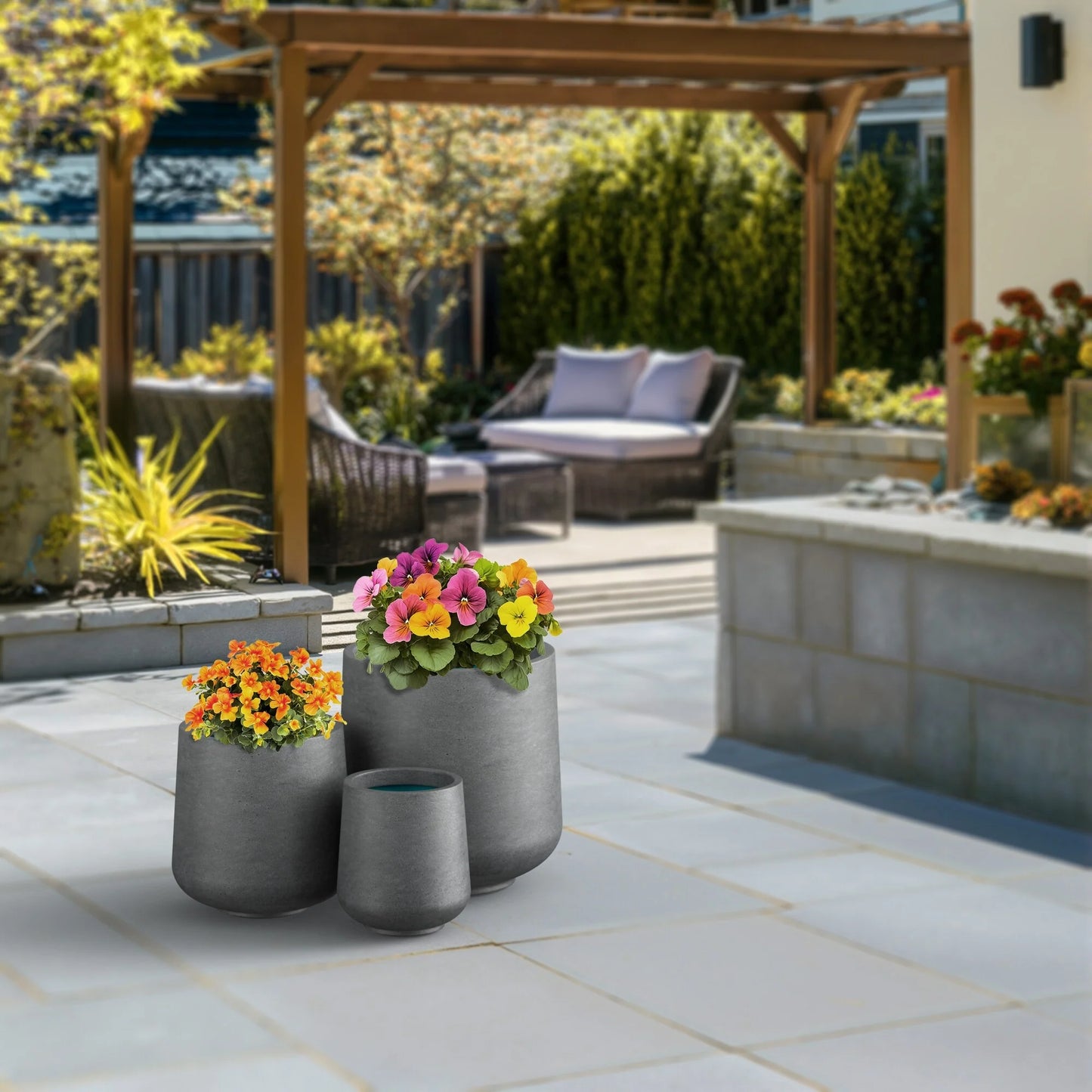 Tall Concrete Round Plant Pots / Large Indoor and Outdoor flower Planters