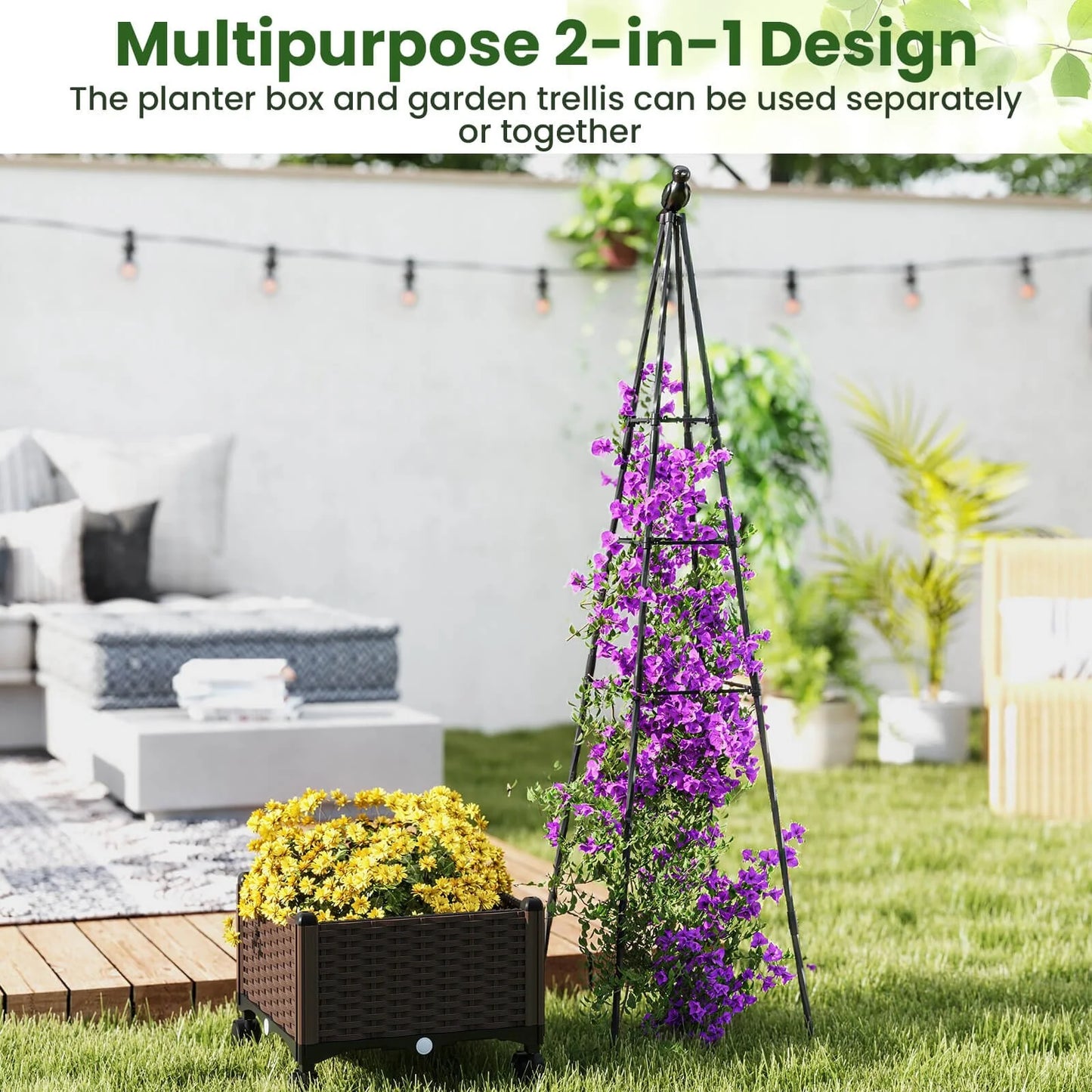 Costway 1/2 PCS Raised Garden Bed with Plant Box & Obelisk Trellis