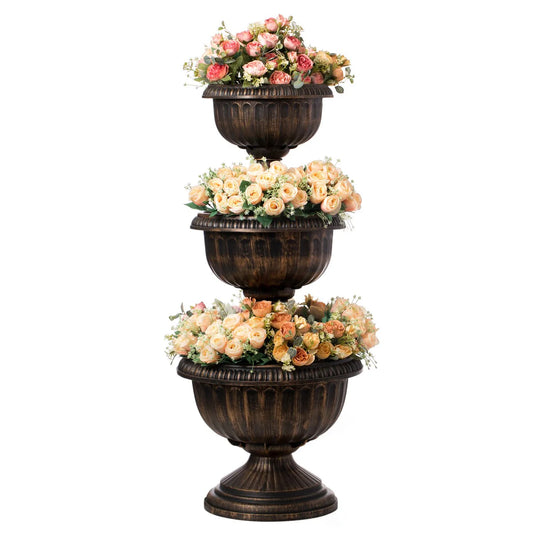 Garden Triple Stacked Flower Bowl Urn Tier Planter Decoration