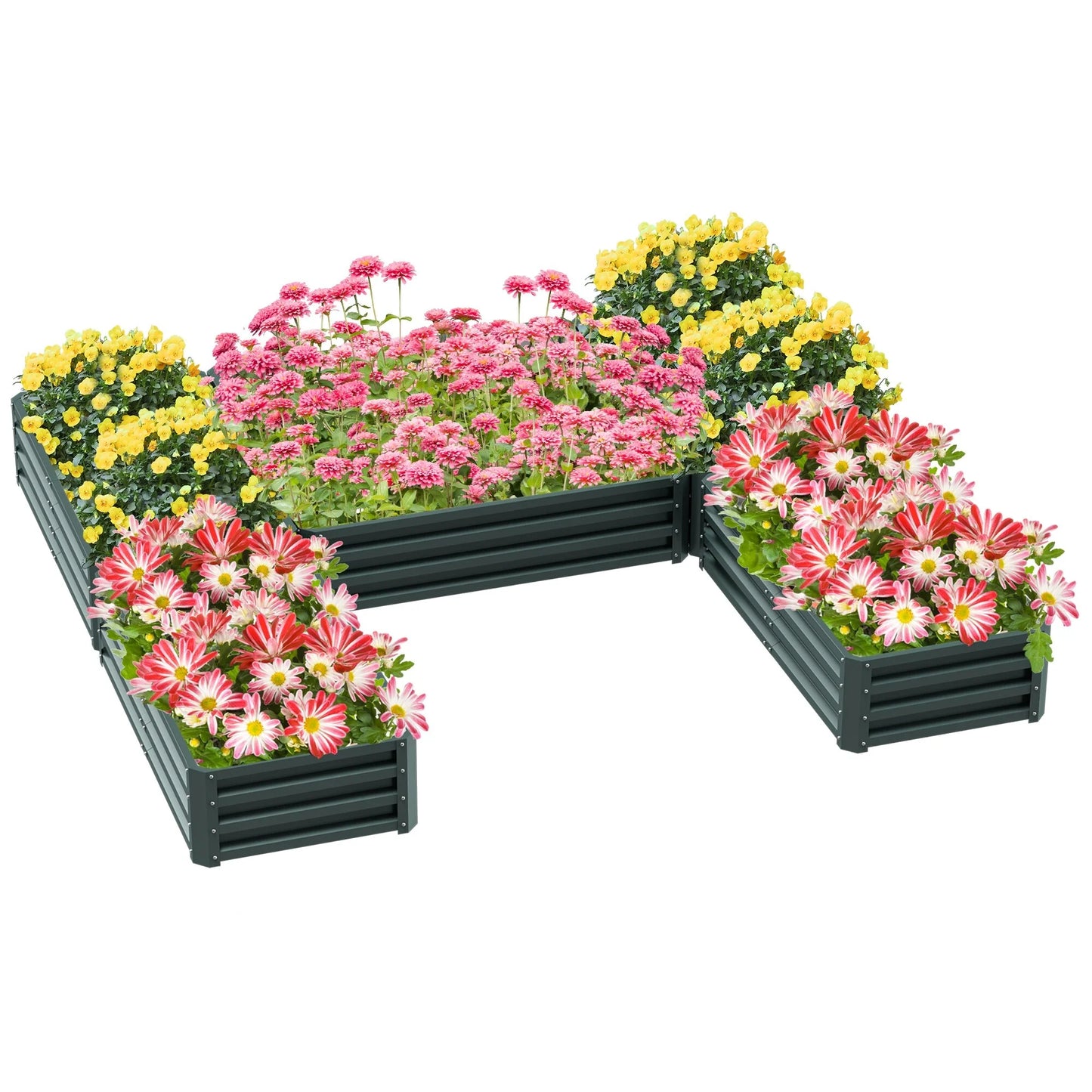 Outsunny 8 x 8' Raised Garden Bed Set, 5 Large Steel Flower Planters for Outdoor Plants, Easy Assembly
