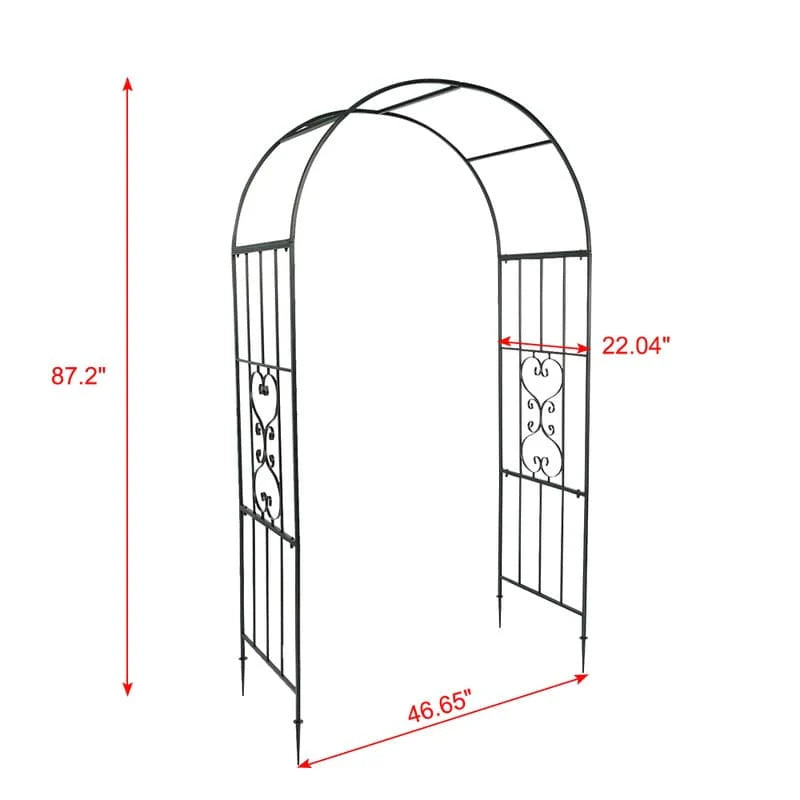 87" Arc Roof Wrought Iron Arch Plant Climbing Frame - Dark Green