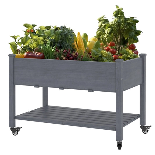VEIKOUS Wood Raised Garden Bed Planter Box with Four Wheels and Legs, 46.8''W x 22.4''D x 33''H - 46.8''W x 22.4''D x 33''H