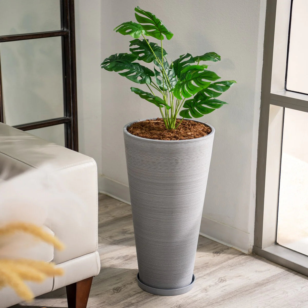 XBrand Modern 28-Inch Tall Round Planter, Modern Tapered, Indoor & Outdoor Planter