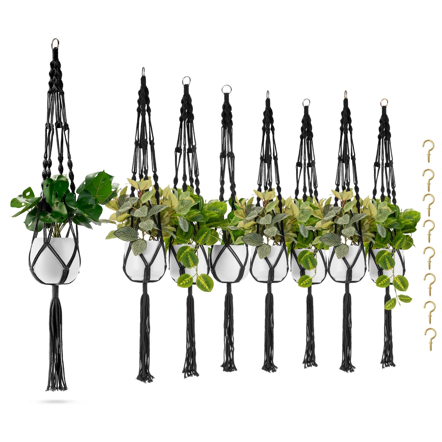 Macrame Plant Hanger (4, 6, 8 Pack) Indoor Outdoor Hanging Plant Pots Cotton Rope, Elegant for Home, Patio, Garden