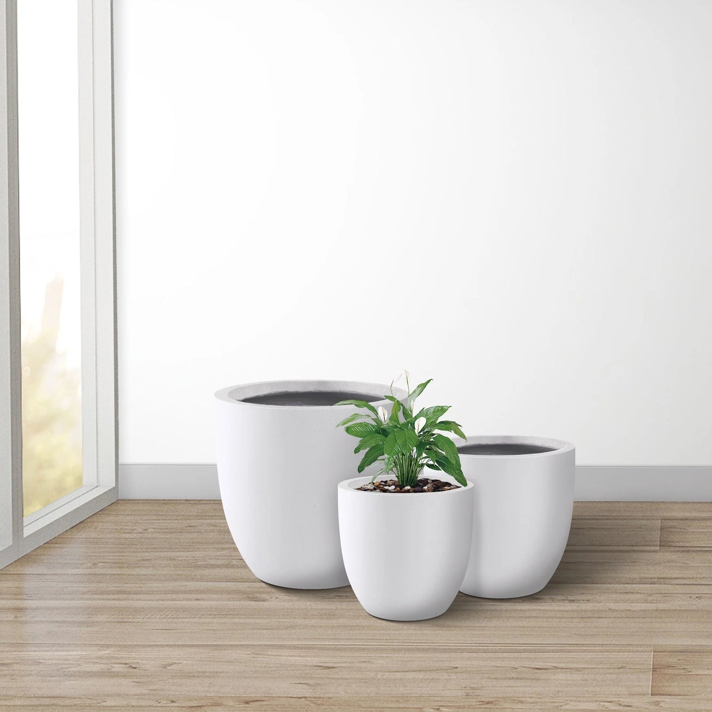 Kante 20", 16.5", 13.3"W Weathered Finish Round Concrete Planters (Set of 3), Outdoor/Indoor Decorative Pots w/ Drainage Hole