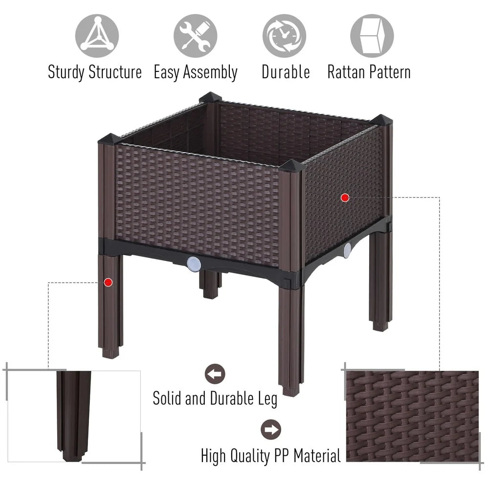 Outsunny Rattan Raised Garden Bed Outdoor Planter Box with Self-Watering Design, Compact Size, Lightweight Materials