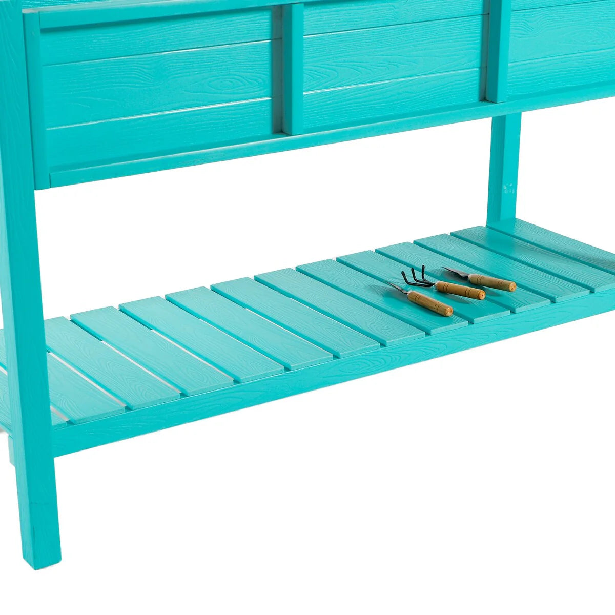 LUE BONA Patio Plastic Raised Elevated Garden Bed HDPS Planter Box Stand with Storage Shelf and Legs