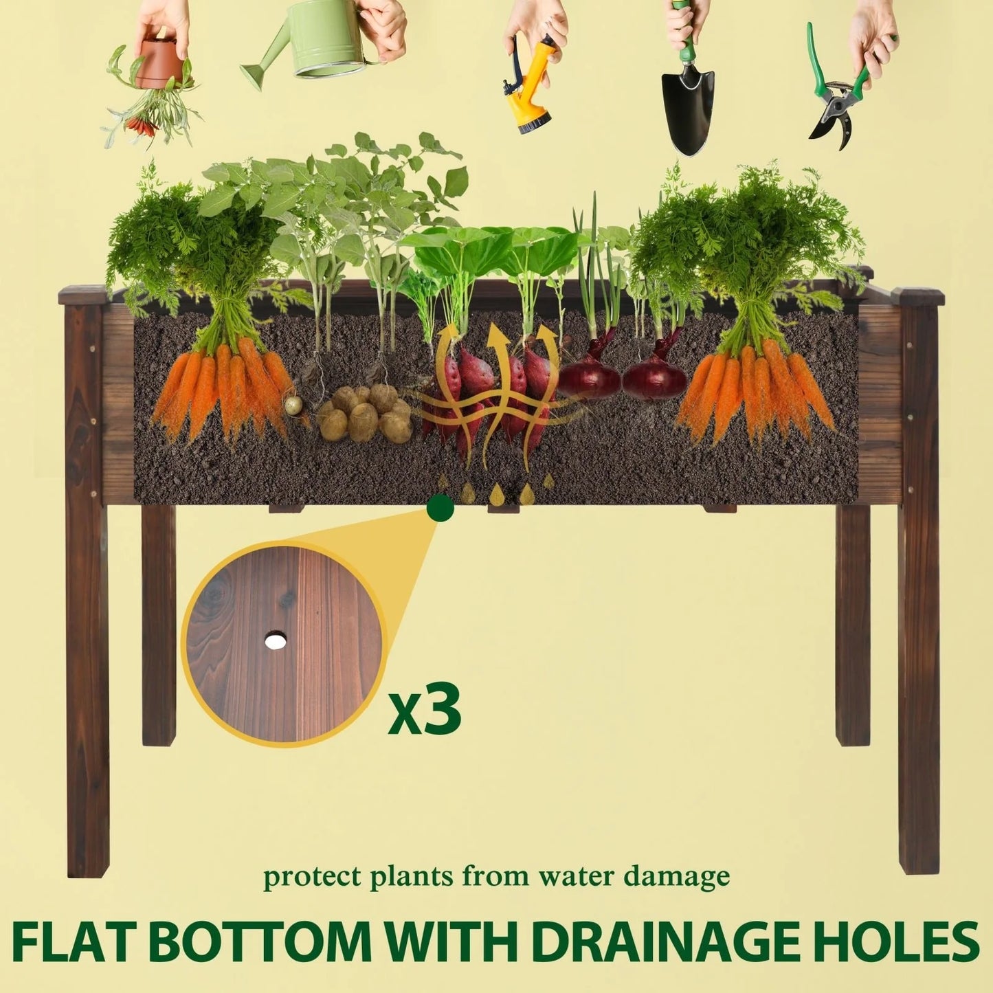 VEIKOUS Wood Raised Garden Bed Elevated Planter Box with Drainage Holes - 46.8''W x 22.4''D x 30.3''H