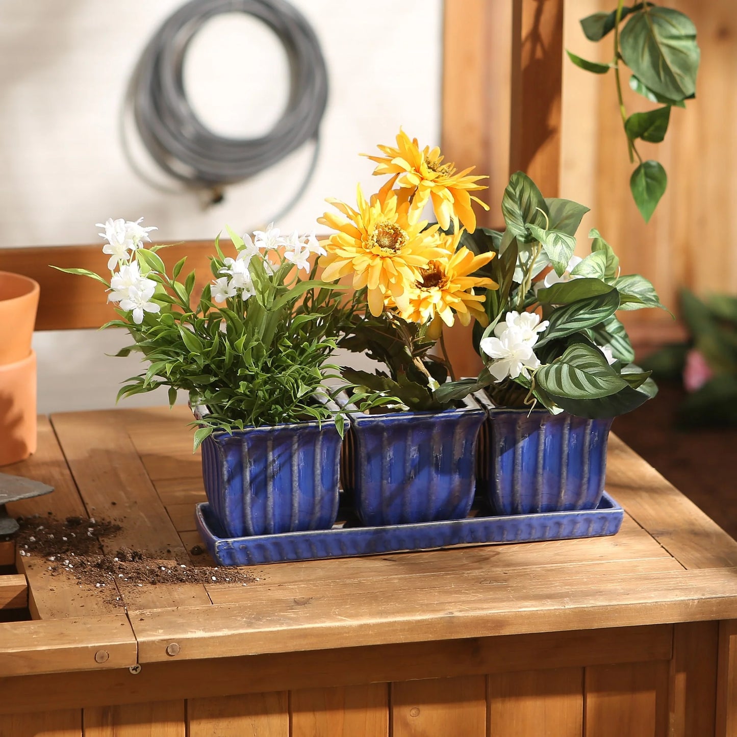 White Square Ceramic Small Planter (Set of 3)