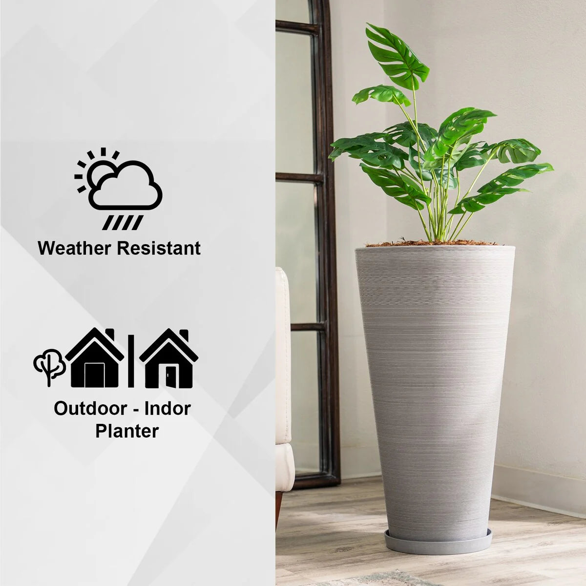 XBrand Modern 28-Inch Tall Round Planter, Modern Tapered, Indoor & Outdoor Planter