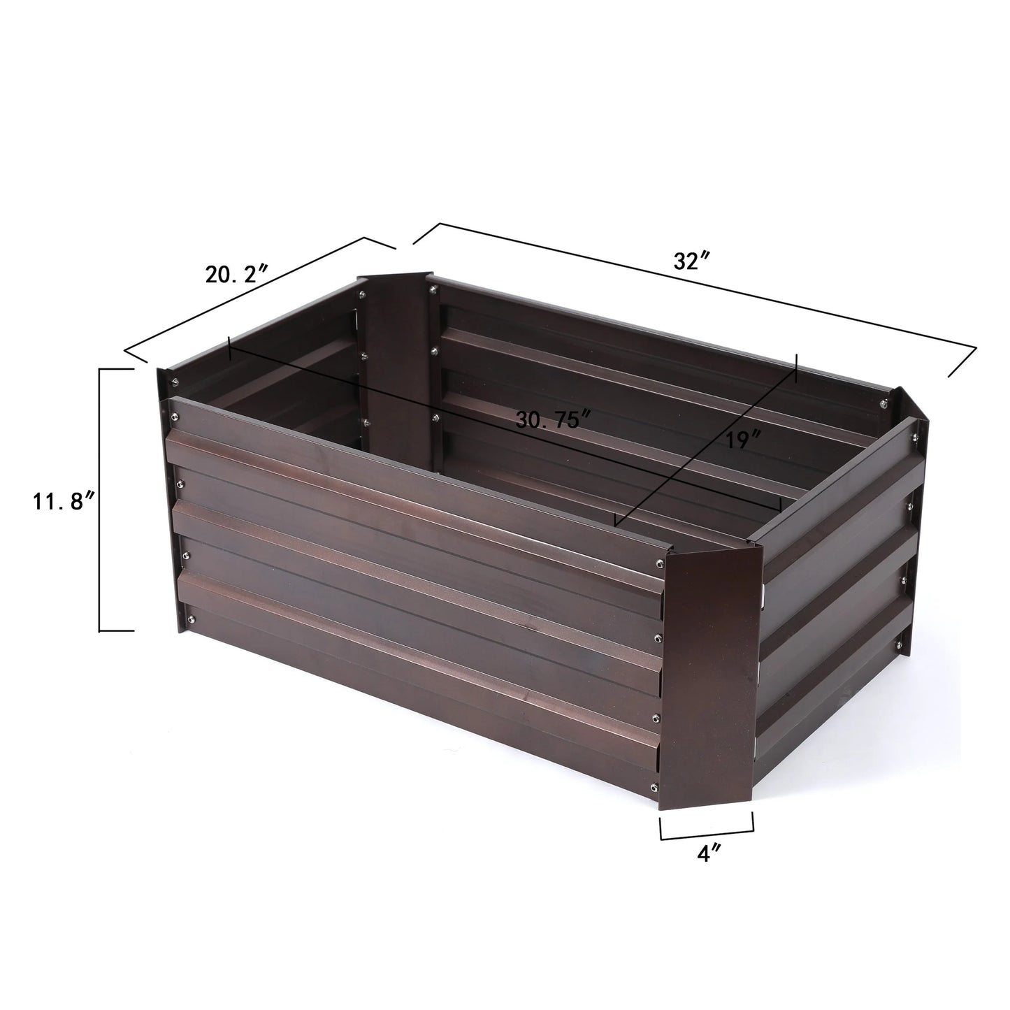 Brown Metal Rectangular Garden Bed Planter - 32" W x 20.2" D x 11.8" H