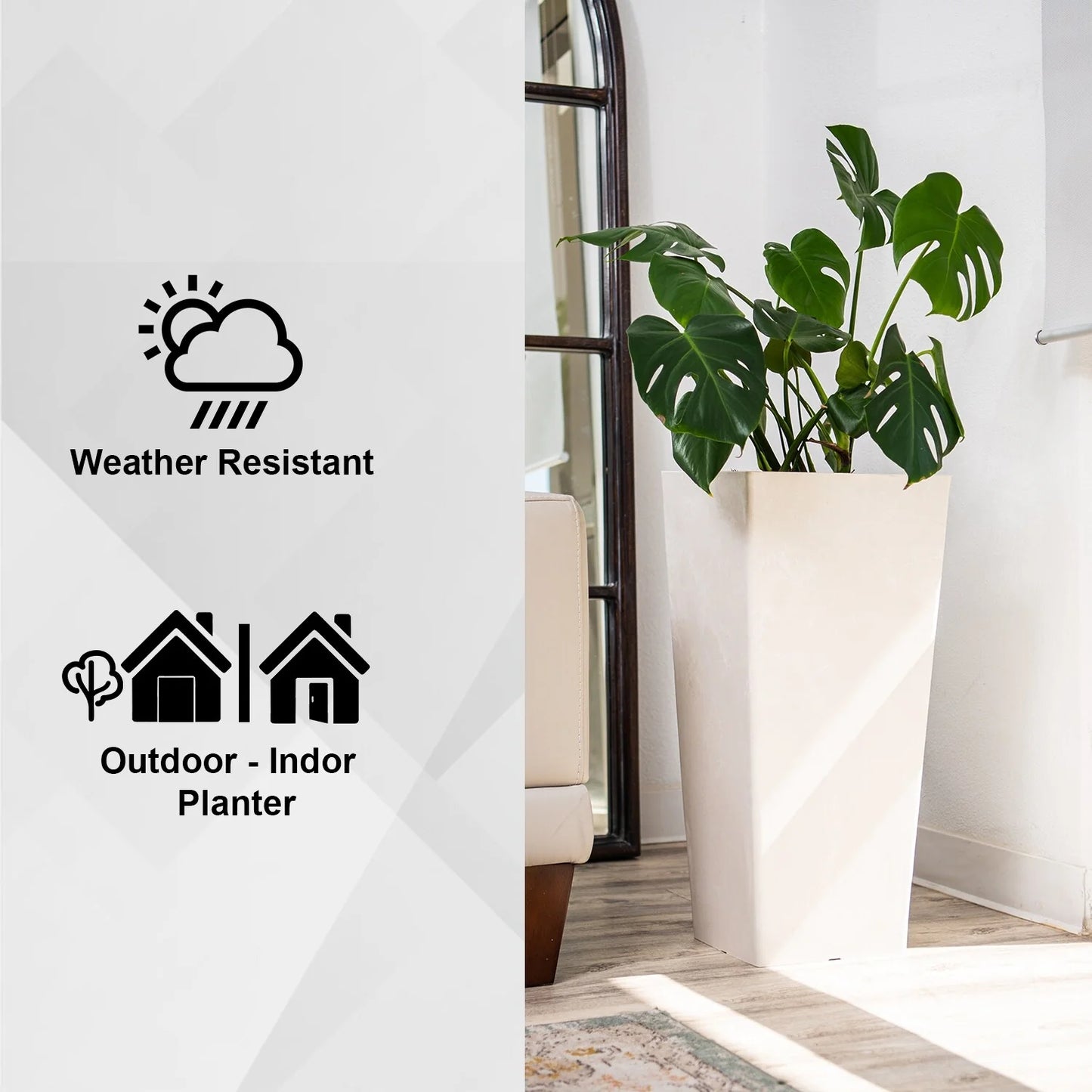XBrand Modern 28-Inch Tall Square Modern Tapered Indoor & Outdoor Planter