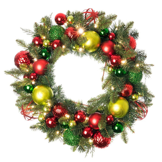 30 in. Lighted Christmas Wreath - Festive Holiday - Green