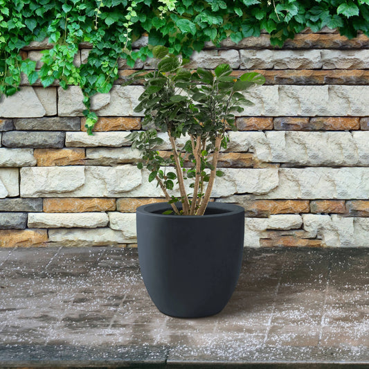Kante Round Lightweight Concrete and Fiberglass Indoor Outdoor Weather Resistant Planter with Drainage Hole