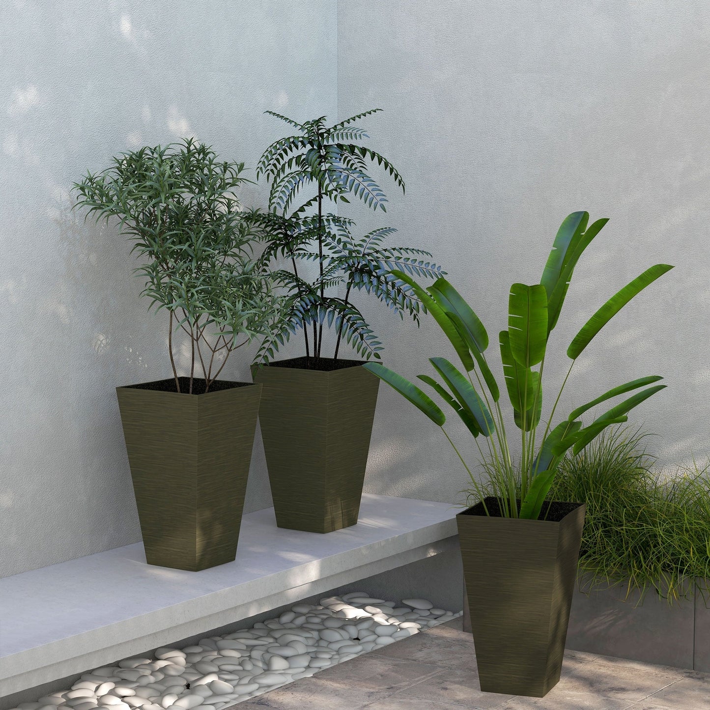 Outsunny 28" Tall Outdoor Planters, Set of 3 Large Taper Planters with Drainage Holes and Plug