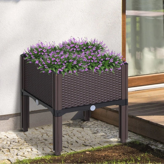 Outsunny Rattan Raised Garden Bed Outdoor Planter Box with Self-Watering Design, Compact Size, Lightweight Materials
