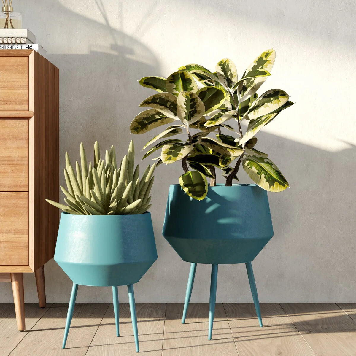 Huxley Mid Century Modern Planters - White (Set of 2)