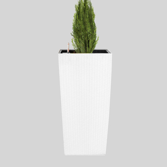 XBrand 30" H Rattan Self Watering Indoor Outdoor Square Planter Pot, Tall Decorative Gardening Pot, Home Décor Accent