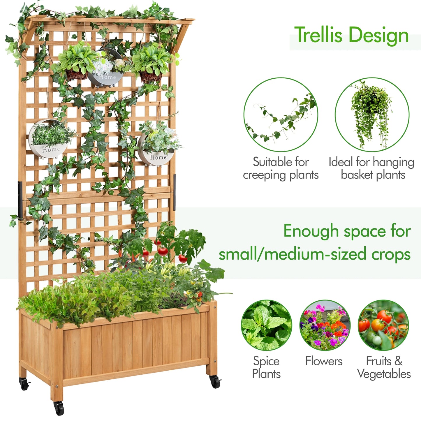 Yaheetech 72"H Wood Planter Raised Bed with Trellis Free Standing Planter Box for Garden Yard
