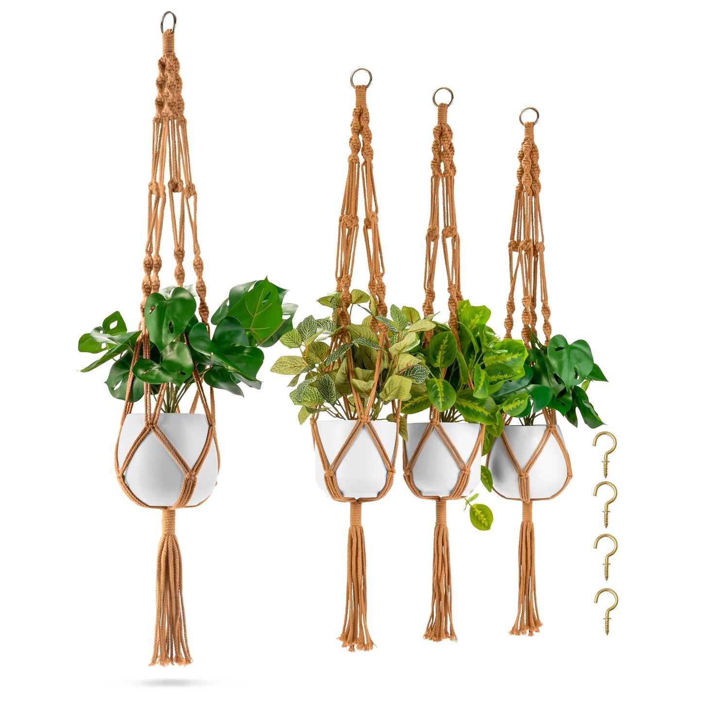 Macrame Plant Hanger (4, 6, 8 Pack) Indoor Outdoor Hanging Plant Pots Cotton Rope, Elegant for Home, Patio, Garden