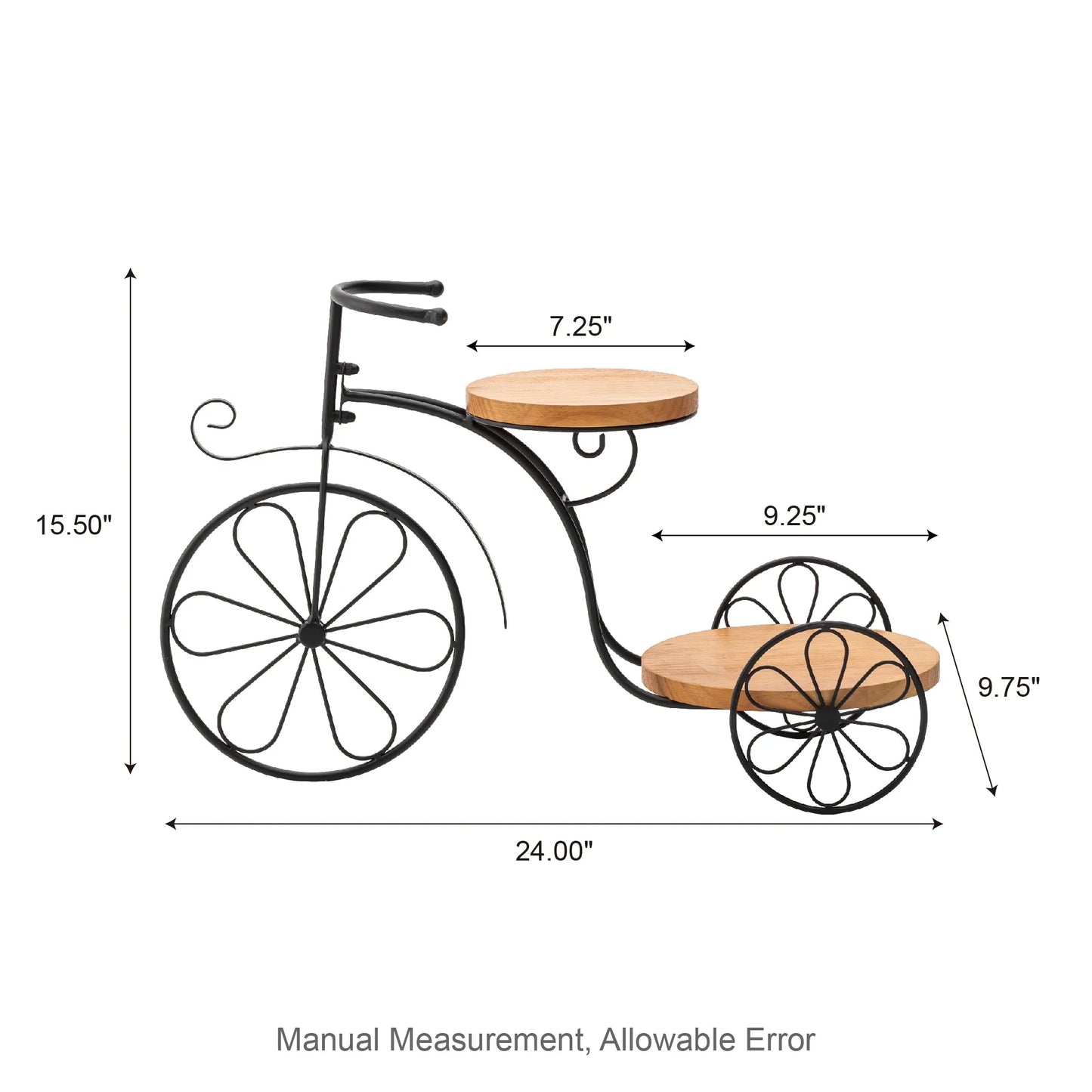 Glitzhome 24"L Spring Metal Tricycle Planter Stands Flower Pot Cart with Wood Trays