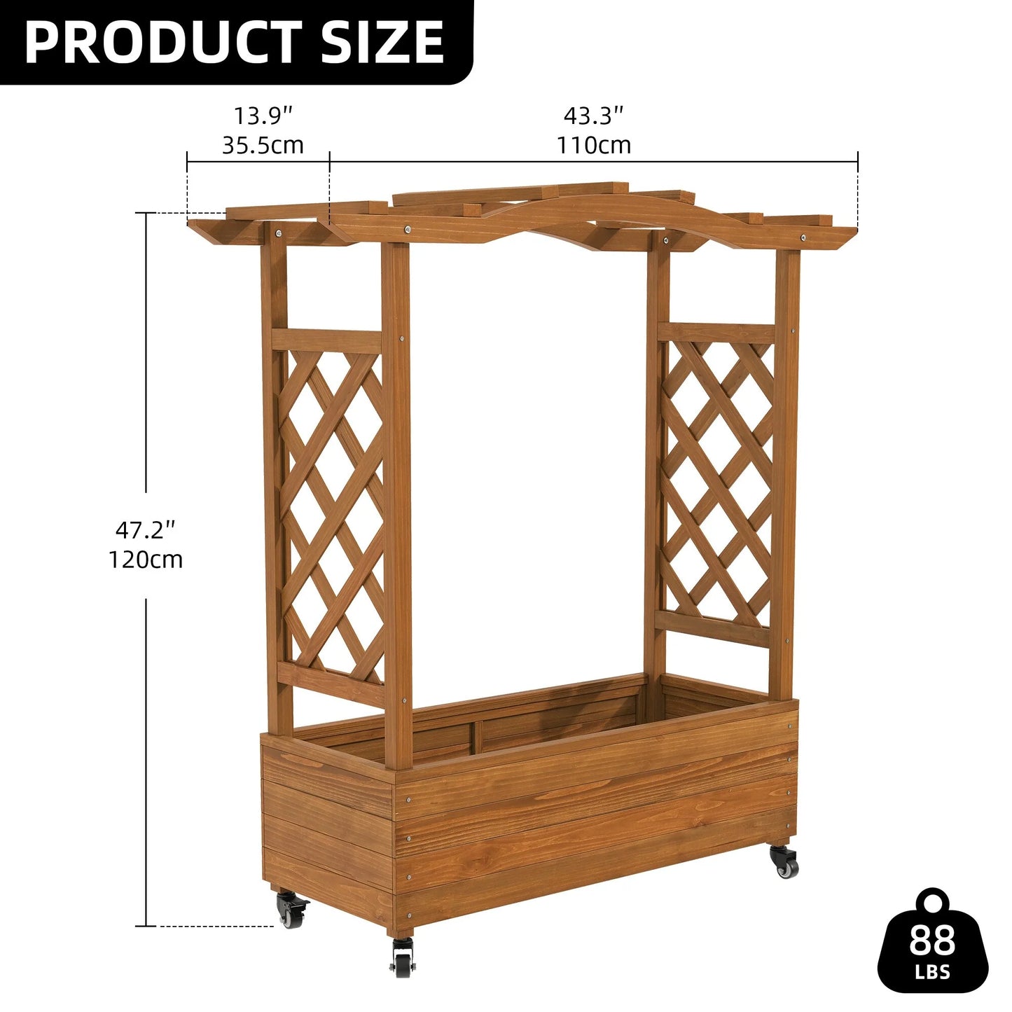Moasis Outdoor Garden Solid Wood Planter Box with Arch Trellis,Free-Standing Planters Raised Bed for Climbing Plants