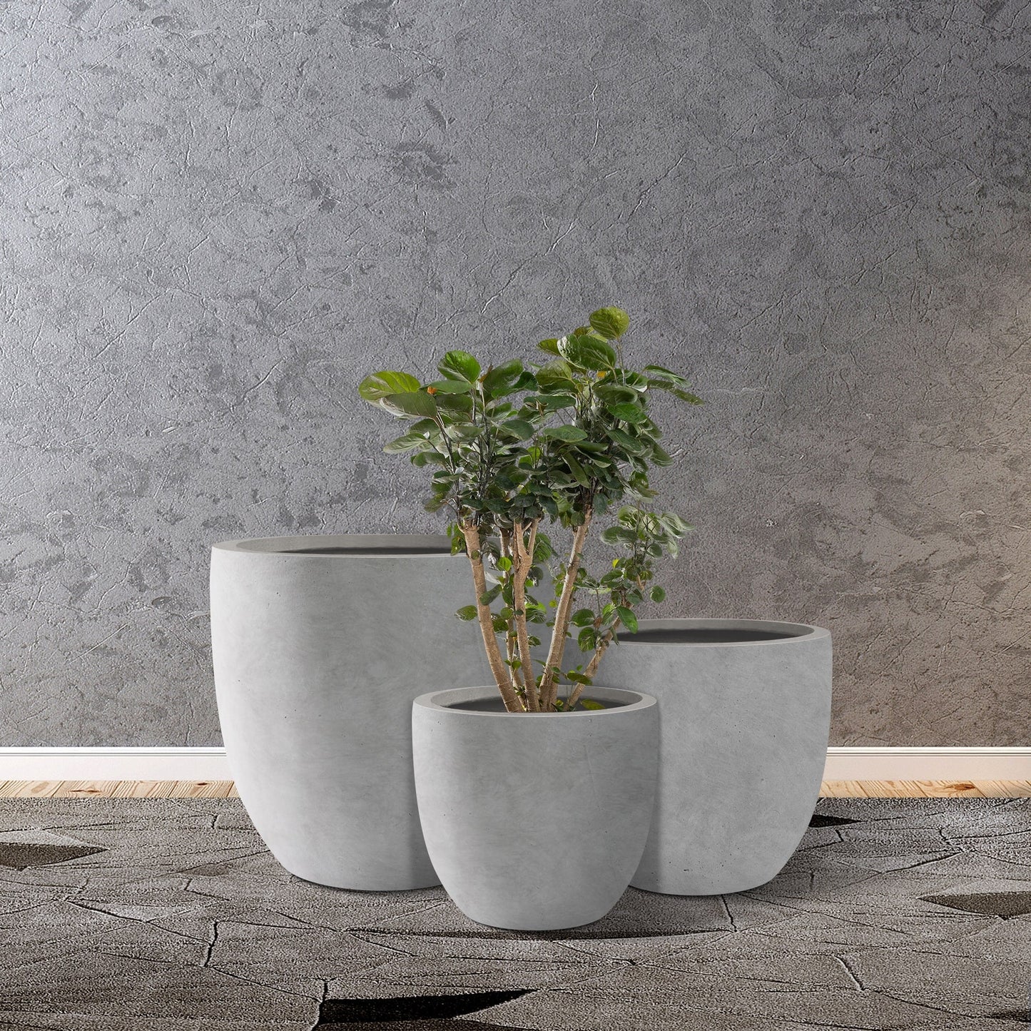 Kante 20", 16.5", 13.3"W Weathered Finish Round Concrete Planters (Set of 3), Outdoor/Indoor Decorative Pots w/ Drainage Hole
