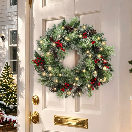 Maypex 24'' Lighted Faux Christmas Wreath - Green - 24.00" L x 24.00" W x 5.00" H