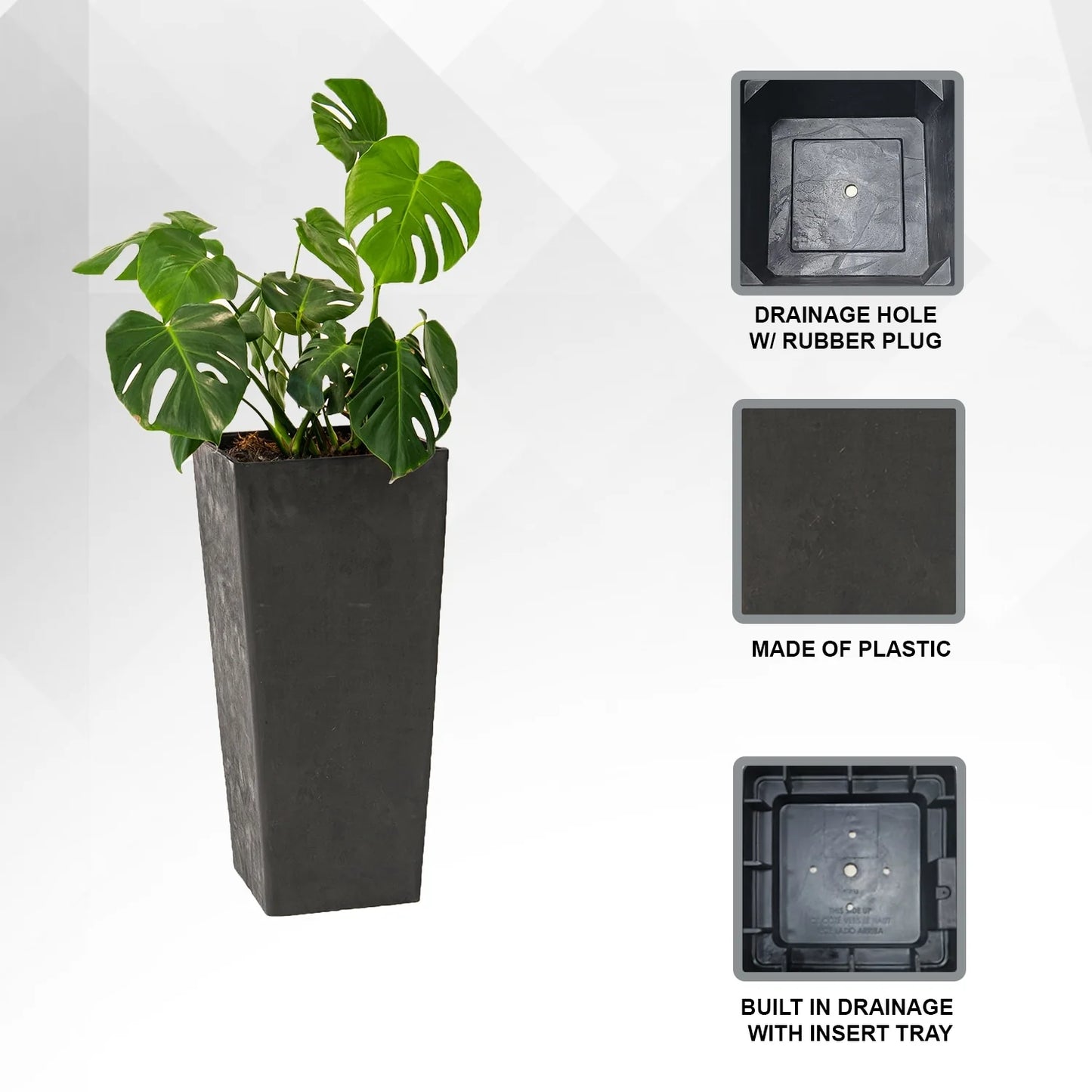 XBrand Modern 28-Inch Tall Square Modern Tapered Indoor & Outdoor Planter