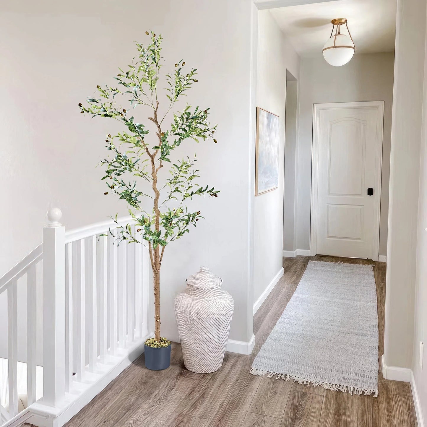 Artificial Olive Tree 59/71 Inch Tall Faux Silk Plant Indoor Fake Potted Tree with Wood Branches and Fruits