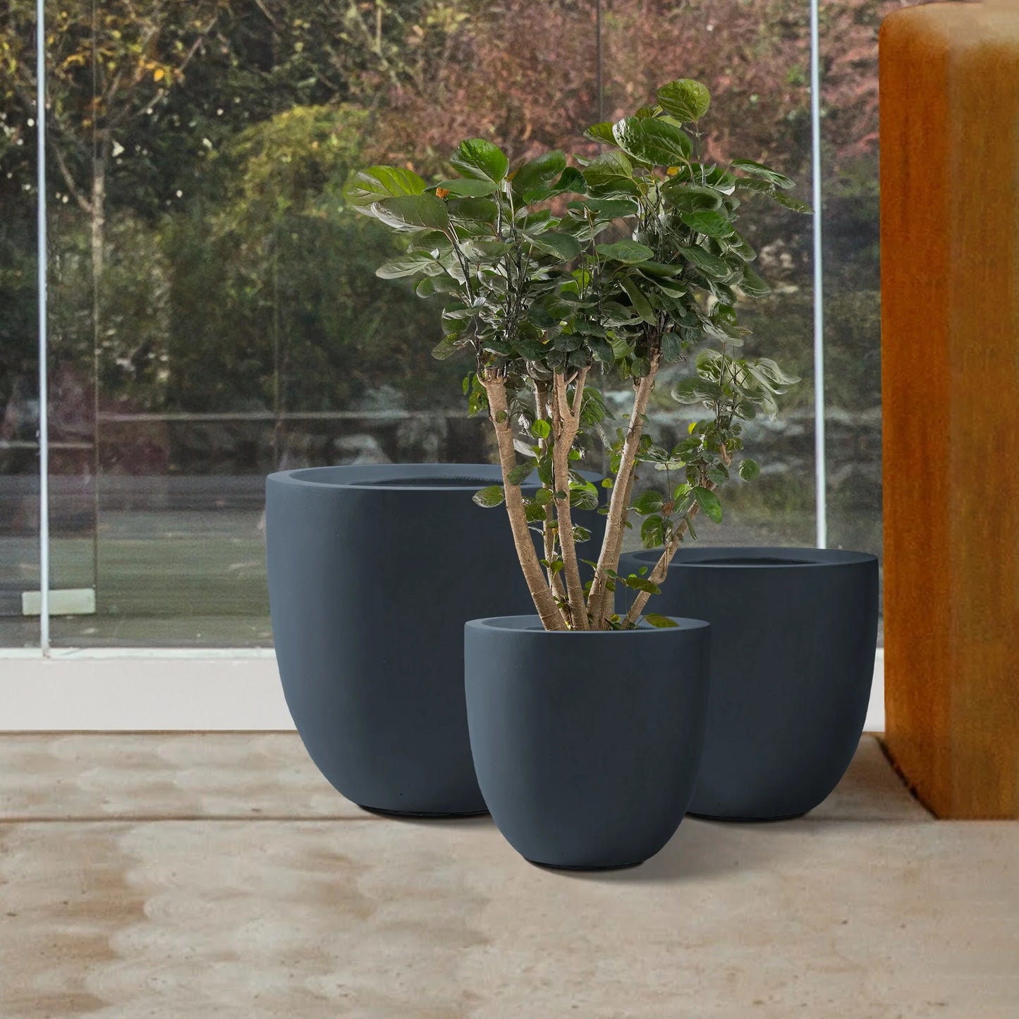Kante 20", 16.5", 13.3"W Weathered Finish Round Concrete Planters (Set of 3), Outdoor/Indoor Decorative Pots w/ Drainage Hole