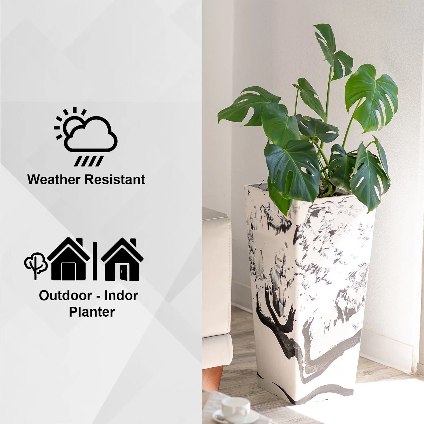XBrand Modern 28-Inch Tall Square Modern Tapered Indoor & Outdoor Planter