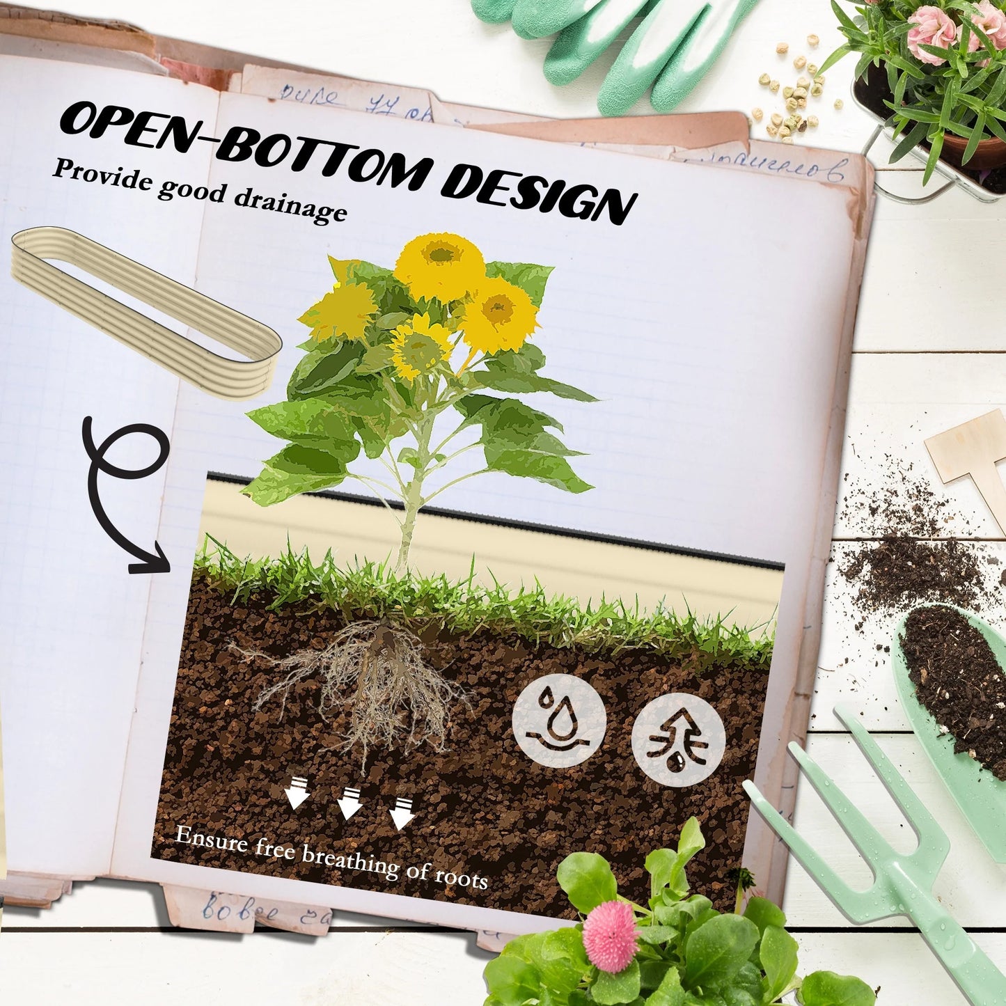 Outsunny 7.9' x 2' x 1' Galvanized Raised Garden Bed Kit, Outdoor Metal Elevated Planter Box with Safety Edging