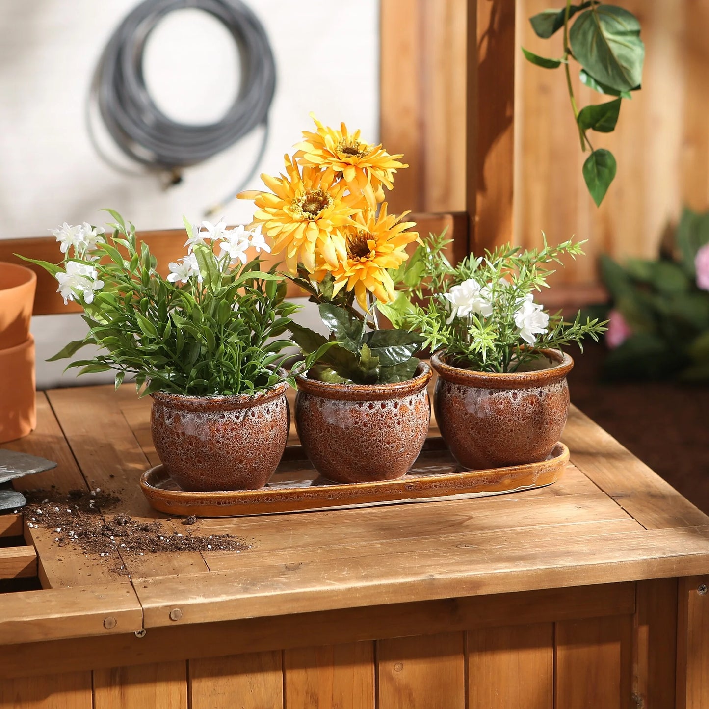 White Square Ceramic Small Planter (Set of 3)
