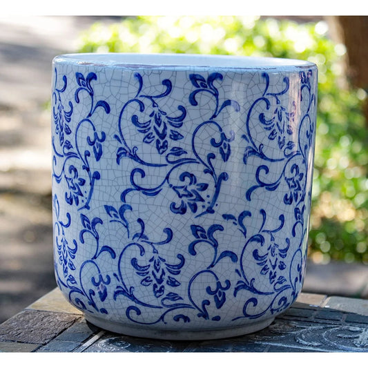Ceramic Blue and White Cylindrical planters, 2 Prints