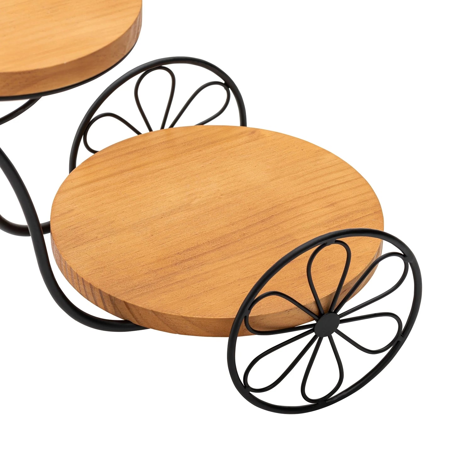Glitzhome 24"L Spring Metal Tricycle Planter Stands Flower Pot Cart with Wood Trays