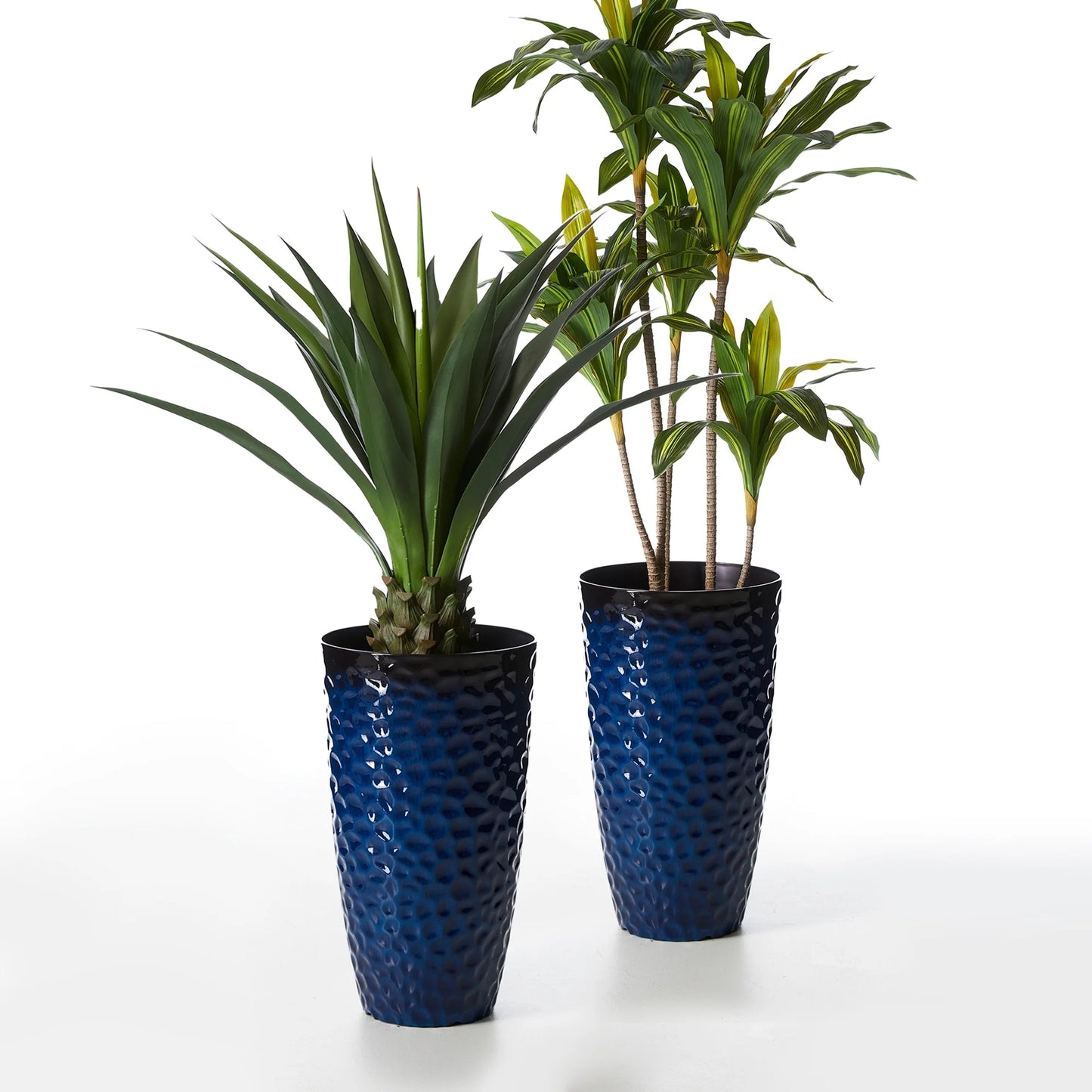 Glitzhome 23.75"H Set of 2 Oversized Eco-Friendly PP and Stone Honeycomb Textured Blue/Green/Red Tall Plastic Planter