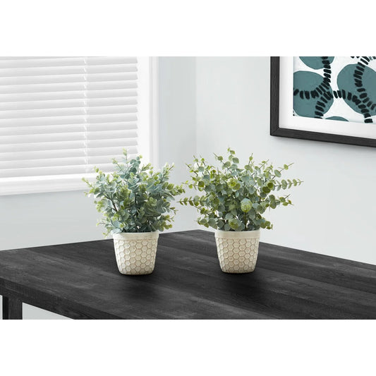 Artificial Plant, 13" Tall, Eucalyptus Grass, Indoor, Faux, Fake, Table, Greenery, Potted, Set Of 2, Decorative, Green Leaves