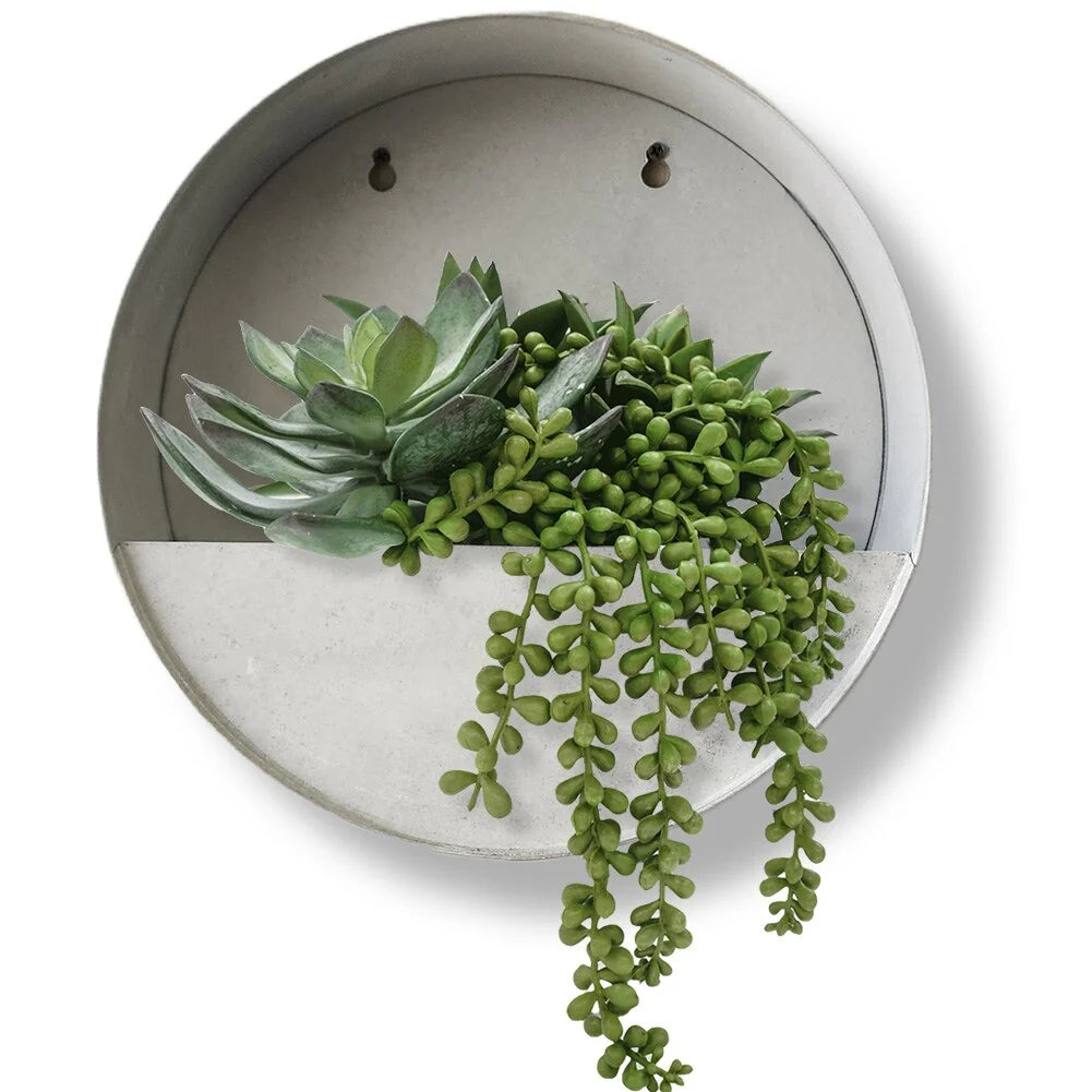 Modern Home Round Living Wall Mounted Galvanized Steel/Zinc Succulent/Herb Planter - Indoor/Outdoor Living Art Potting Vessel