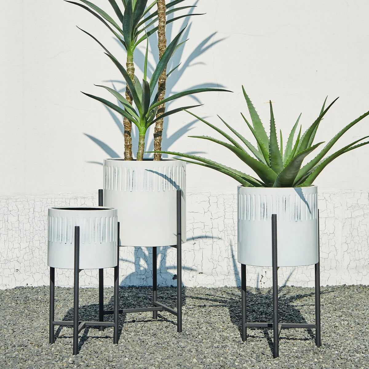 Glitzhome Set of 3 Modern Metal Cachepot Planters with Stands Plant Flower Pot Indoor Outdoor